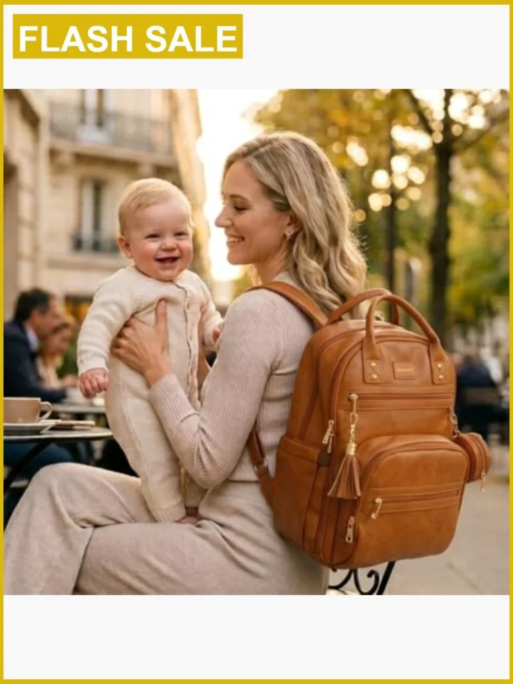 35L Vegan Leather Diaper Bag Backpack with Changing Pad - 20 Pockets, Laptop